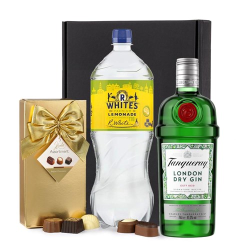 Tanqueray Dry Gin 70cl with R. White’s Lemonade & Chocolates Gift Box | Spirit Mixer Set